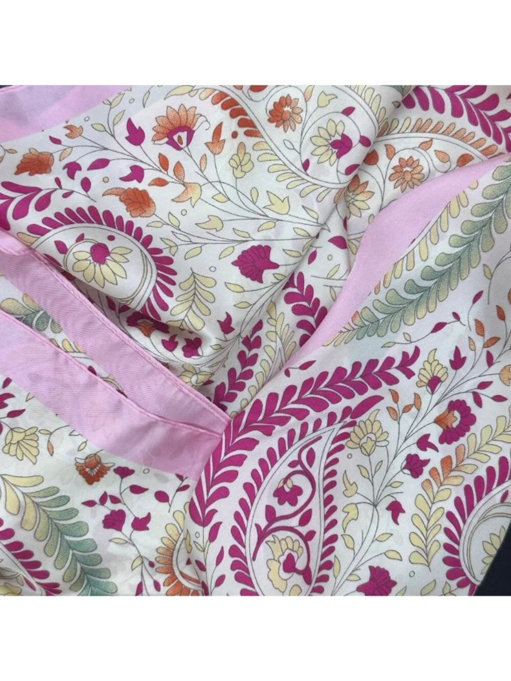 ✨Luxury Silky Square Scarf Pink Magenta Beige Paisley Vintage Print Wrap Stylish
